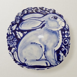 Blue cand White Sitting Rabbit Pillow Dedham Tile