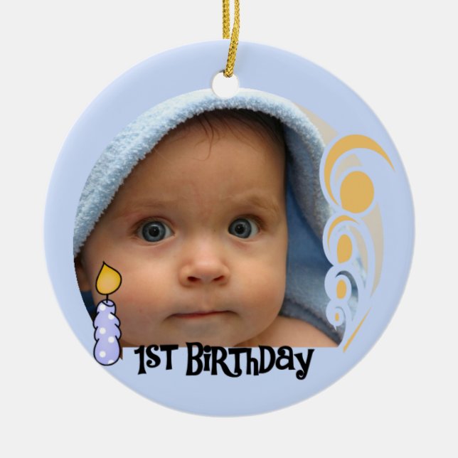 Blue Candle 1st Birthday Keepsake Ornament (Front)