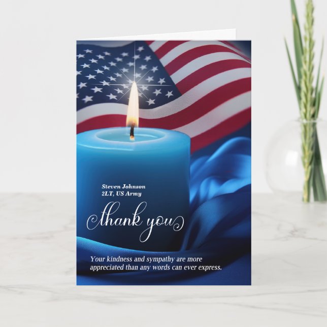 Blue Candle American Flag Sympathy Thank You Card (Front)