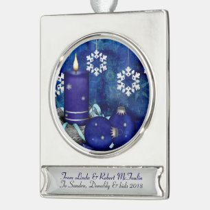 Blue Candle Christmas Silver Plated Banner Ornament
