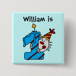 Blue Candle Clown 1st Birthday Button