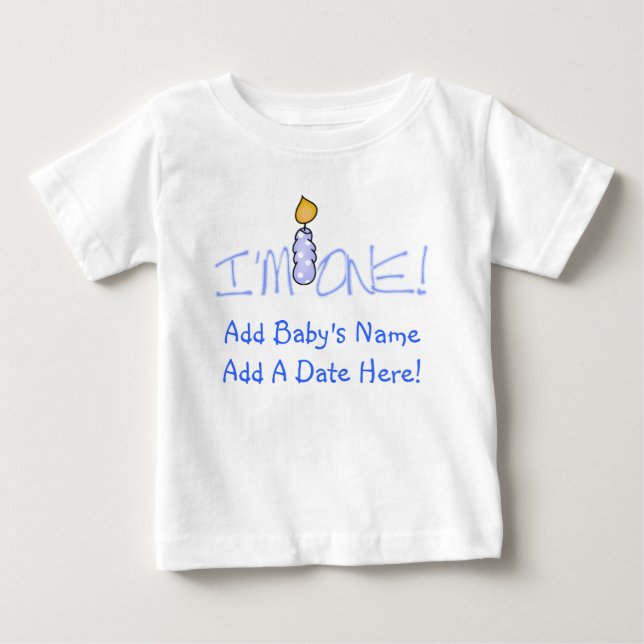 Blue Candle I'm One Customisable Baby Tshirt (Front)