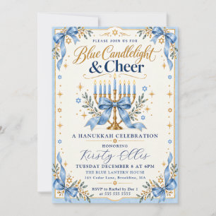 Blue Candlelight & Cheer Hanukkah Invitation