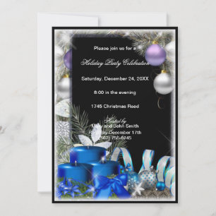 Blue Candles Baubles Christmas Party Invitation