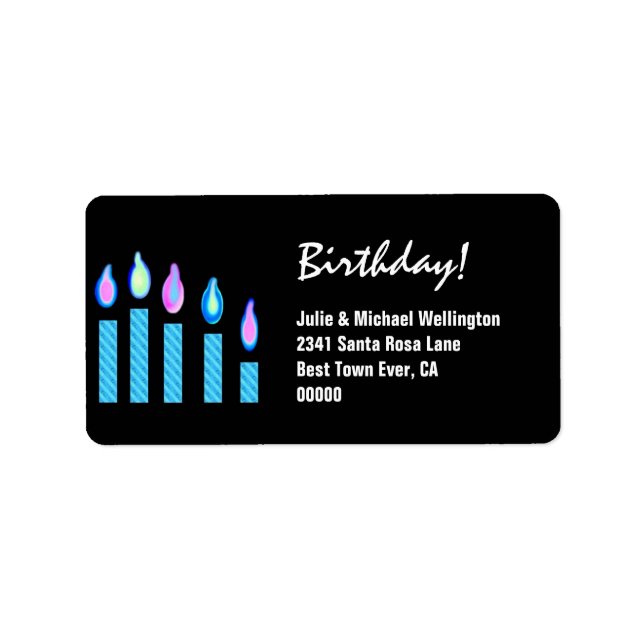 Blue Candles Birthday Custom Address Label (Front)