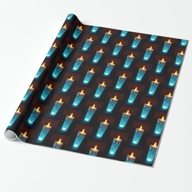 Blue Candles Candlelight Diwali Christmas Wrapping Paper (Unrolled)