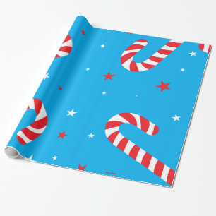 Blue & Candy Cane Print Wrapping Paper
