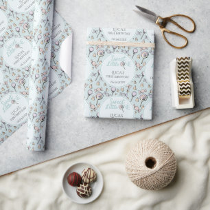 Blue Candy Theme First 1st Birthday Wrapping Paper