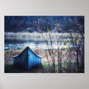 Blue Canoe Autumn Nature Photography Poster
