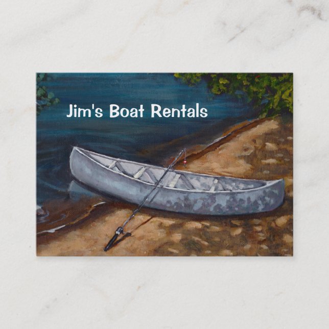 Blue Canoe Painting, Boat Rental Business Business Card (Front)