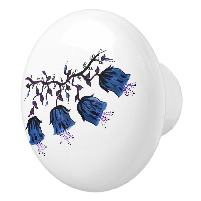Blue Canterbury Bells on Vine Flowers Drawer Pull (Right)