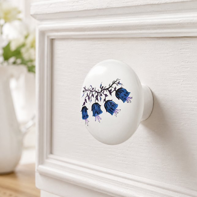 Blue Canterbury Bells on Vine Flowers Drawer Pull (Blue Canterbury Bells on Vine Flowers Drawer Pull)