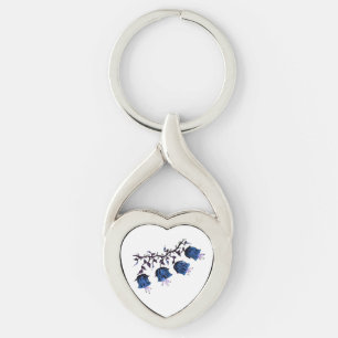 Blue Canterbury Bells Twisted Heart Metal Keychain