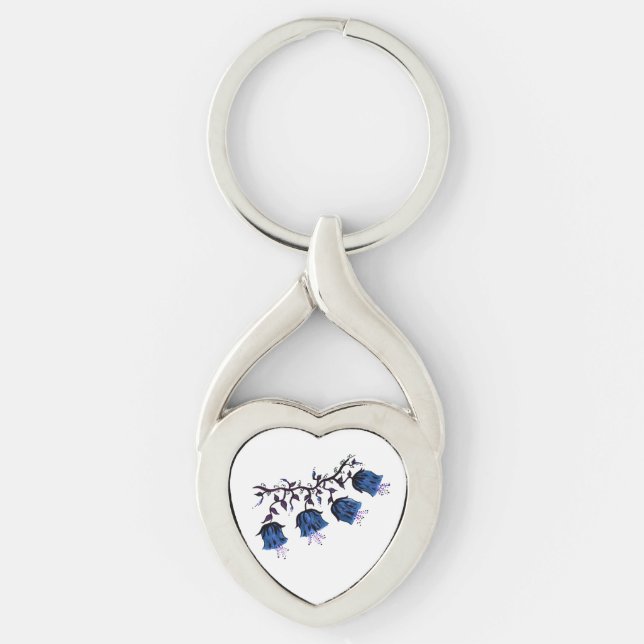 Blue Canterbury Bells Twisted Heart Metal Keychain (Front)