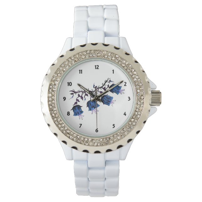Blue Canterbury Bells Womens Rhinestone Watch (Front)