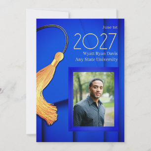 Blue Cap and Gown with Gold Tassel Announcement