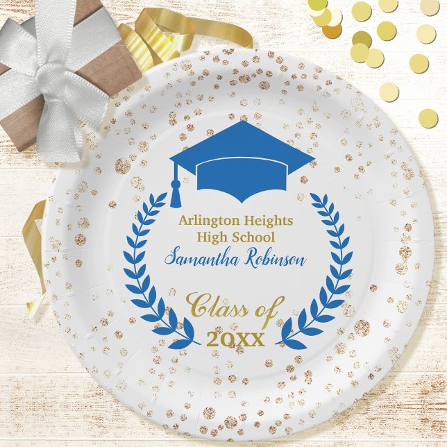 Blue Cap and Laurel Graduation Party Paper Plate (Creator Uploaded)