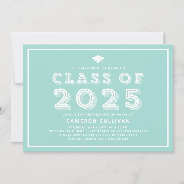 Blue Cap Class of 2024 Retro Graduation Invitation (Front)