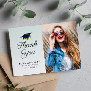 Blue cap graduation thank you postcard