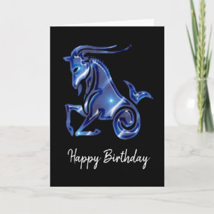 Blue Capricorn Sign Birthday Card