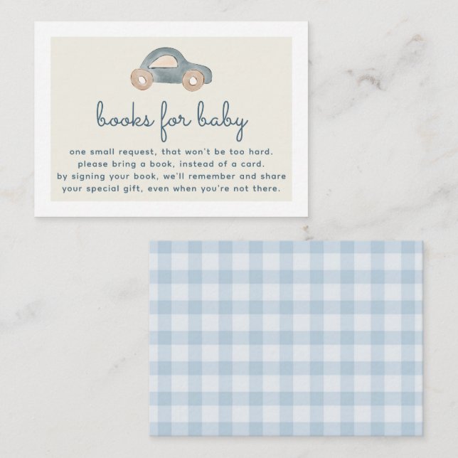 Blue Car Baby Shower Book Request Enclosure Card (Front/Back)