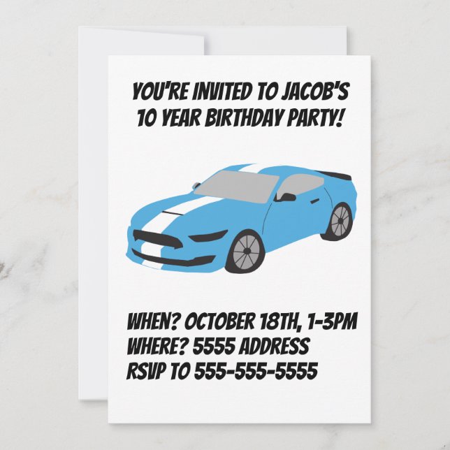 Blue car boys/men birthday card (Front)