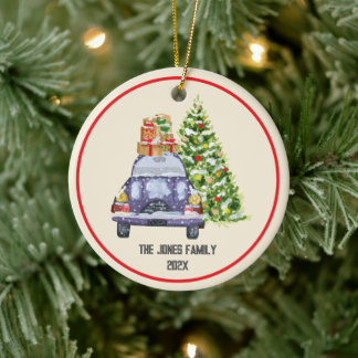 Blue Car Christmas Tree Personalised Family Ceramic Tree Decoration