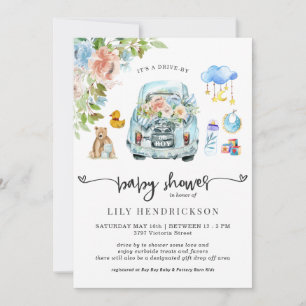 Blue Car   Drive-By Baby Shower Invitation