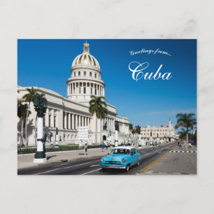 Blue Car in Havana Cuba Postcard