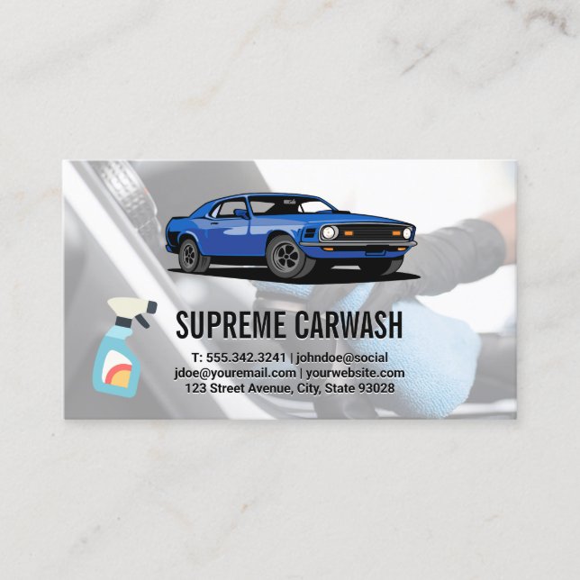 Blue Car Logo | Auto Detailing Interior Business Card (Front)