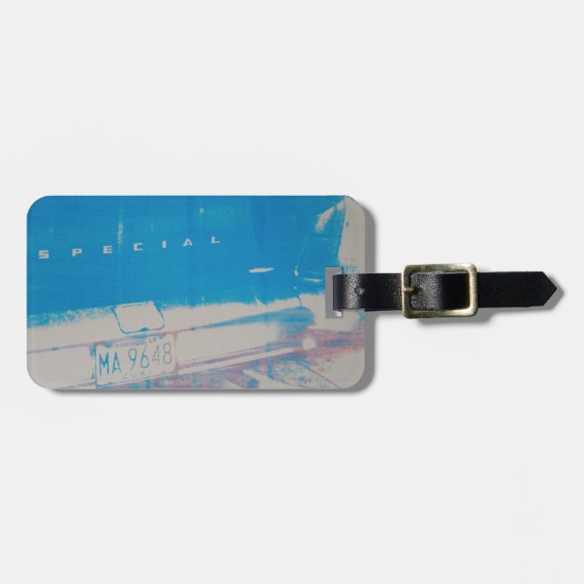 Blue car luggage tag (Front Horizontal)