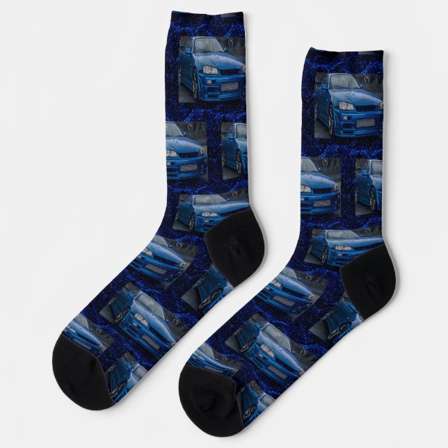 blue car pattern socks (Left)