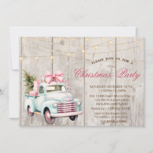 Blue Car Pine Tree Wood Christmas Party Invitation