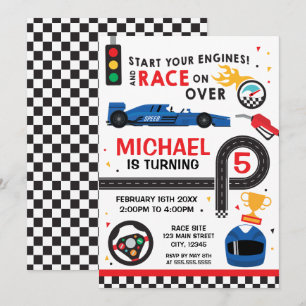 Blue Car Racing  Birthday kid Invitation