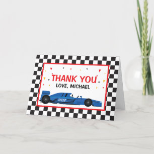 Blue Car Racing  Birthday Thank you card