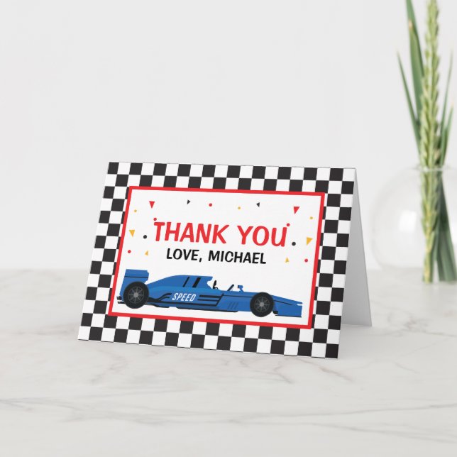 Blue Car Racing  Birthday Thank you card (Front)