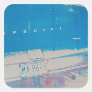Blue car square sticker