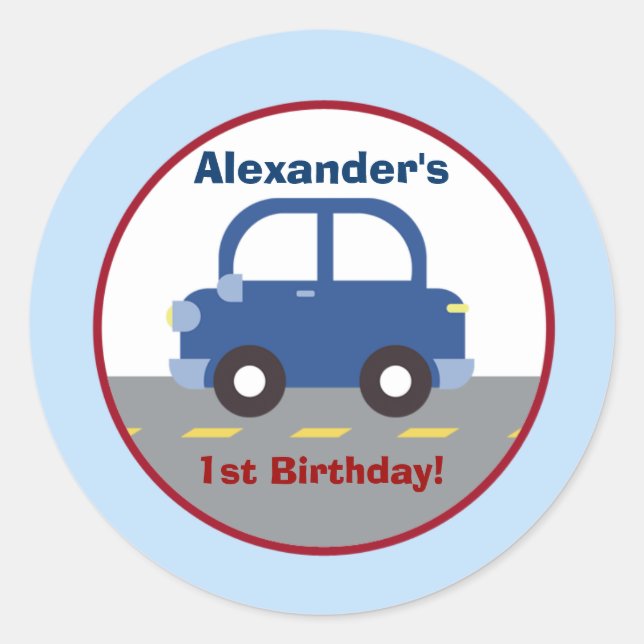 Blue Car Town Round Custom Favour Sticker (Front)