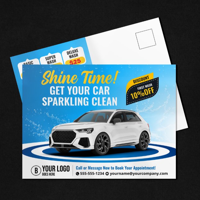 Blue Car Wash Auto Detailing Auto Cleaning Waxing Postcard (Creator Uploaded)