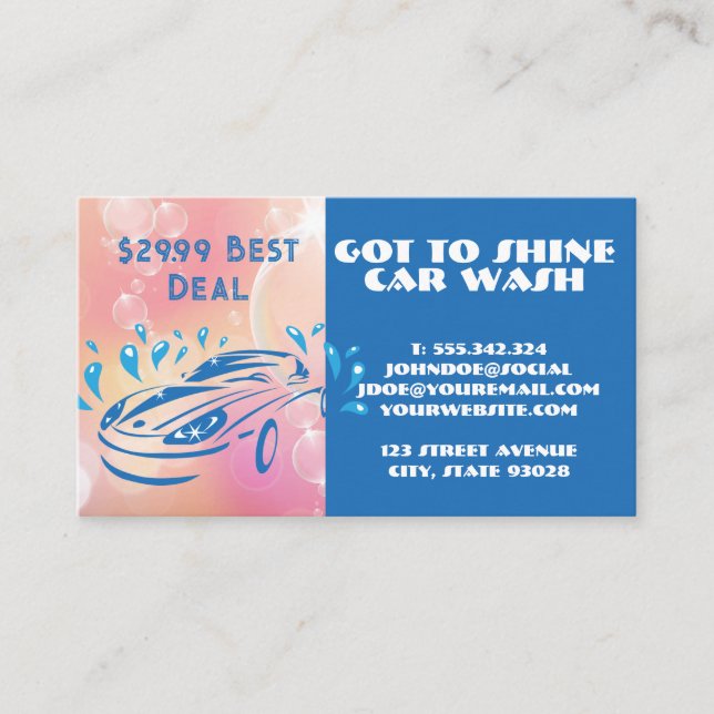 Blue Car Wash Logo | Water Droplets Business Card (Front)