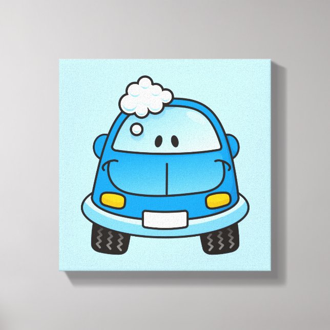 Blue car with bubbles canvas print (Front)