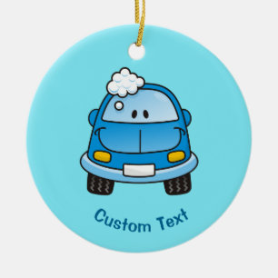 Blue car with bubbles ceramic ornament