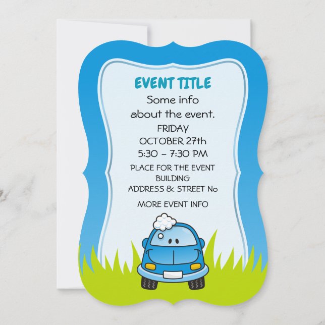 Blue Car with Bubbles Invitation (Back)