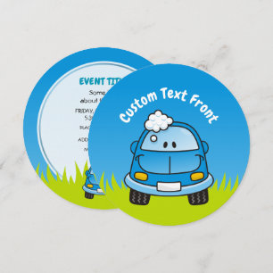 Blue Car with Bubbles Invitation