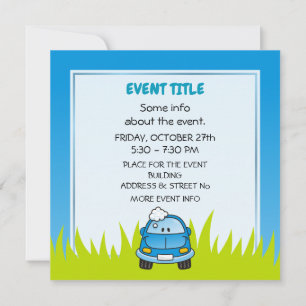 Blue Car with Bubbles Invitation