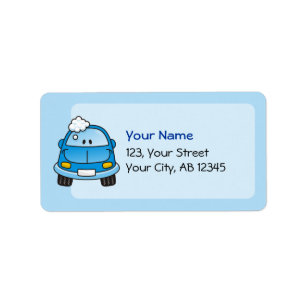 Blue car with bubbles label