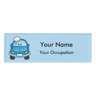 Blue car with bubbles Name Tag