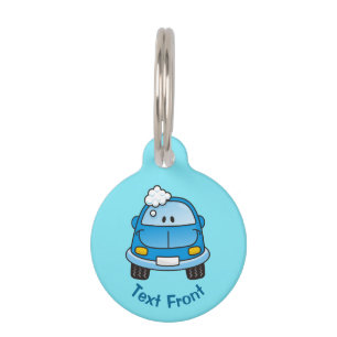 Blue car with bubbles pet tag