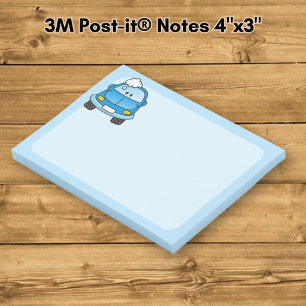 Blue car with bubbles post-it notes