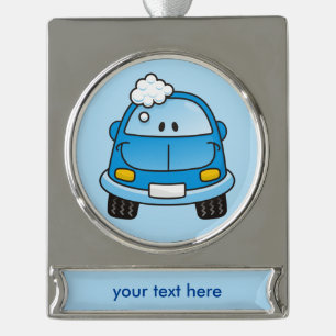 Blue car with bubbles silver plated banner ornament